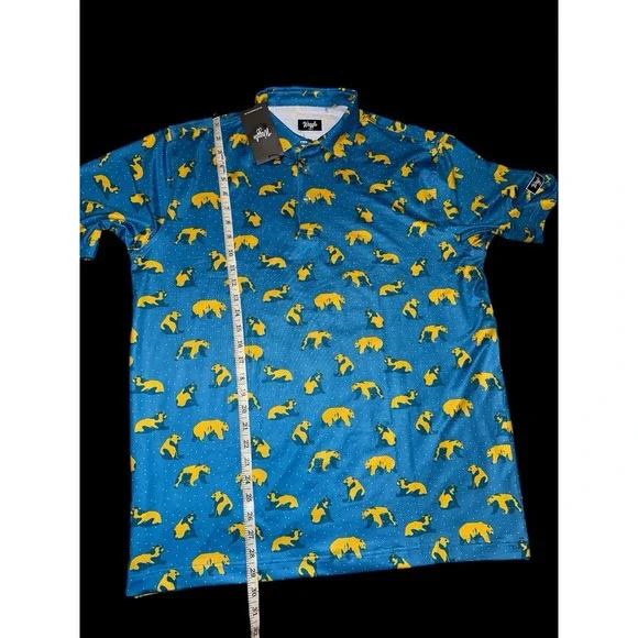 Waggle Blue Golden Bear Print Short Sleeve Golf‎ Polo Tour Soft Touch New Sz XL - Picture 7 of 8